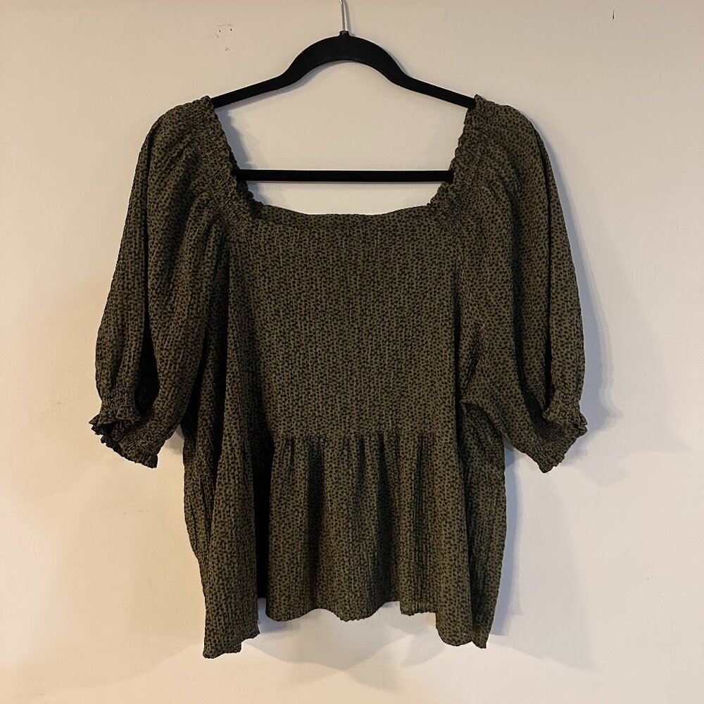 LOFT Dotted Smocked Peplum Top